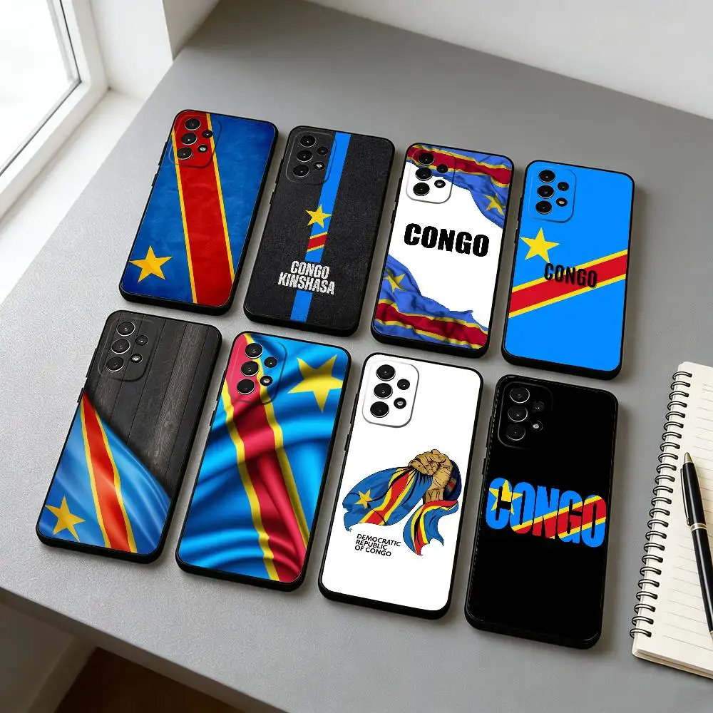 C-Congo Flag Aesthetic Phone Case Black Silicone Soft For Samsung S25,S24,S21,S22,S23,S30,Ultra,S20,Plus,Fe,Lite