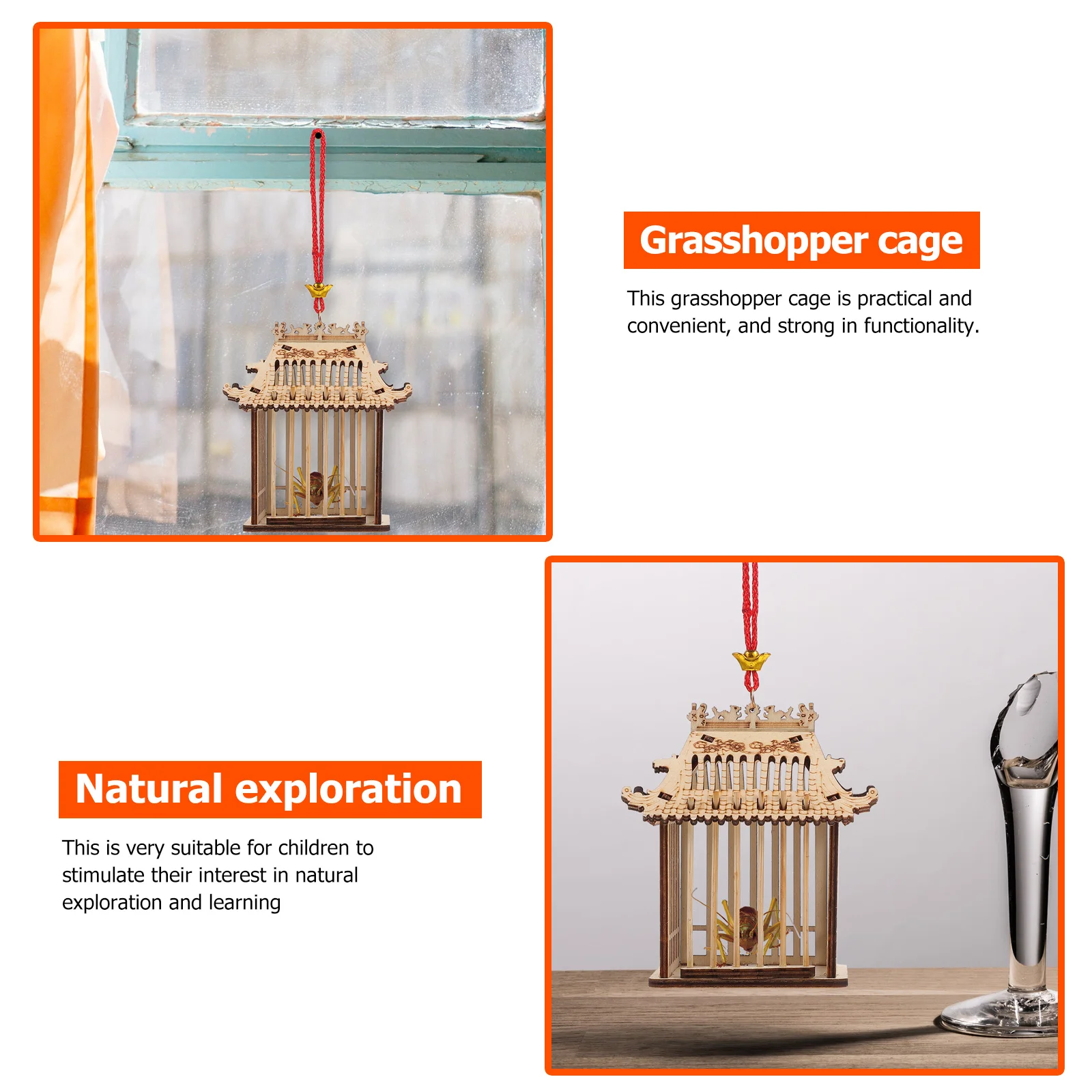 

1Pcs Grasshopper Cage Wooden Mini Cricket Cage Durable Practical Portable Storage Holder for Natural Exploration and Use