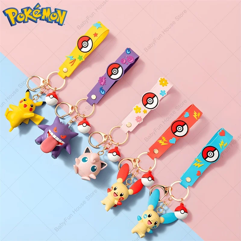 Original Pokemon Gengar Sprigatito Mimikyu Cubone Figure Toys Keychain Meowth Pikachu Jigglypuff Fuecoco Model Dolls Key Rings