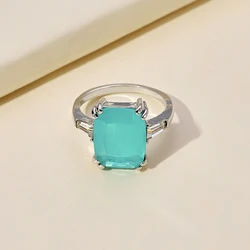Huaya Delicate Lake Blue Square Zircon Inlaid Classic Women's Rings Party Daily Ladys Retrp Ring Jewelry Accessories Tide