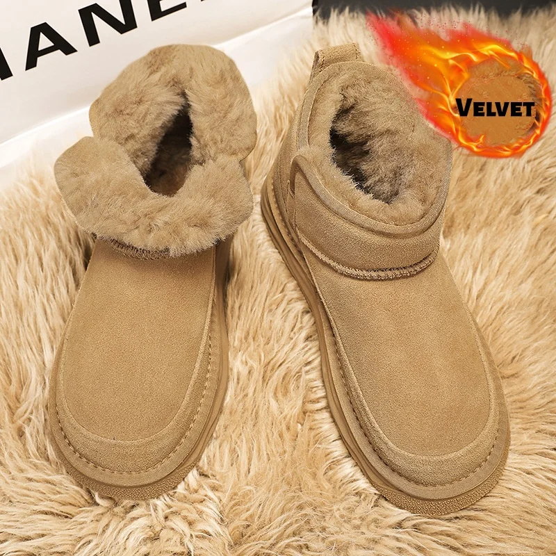 

Winter Cotton-Lined Boots Thick Fleece Lining and Leather Upper Snow Boots Warm Boots Thick- Anti-Slip Men Footwear Large Sizes