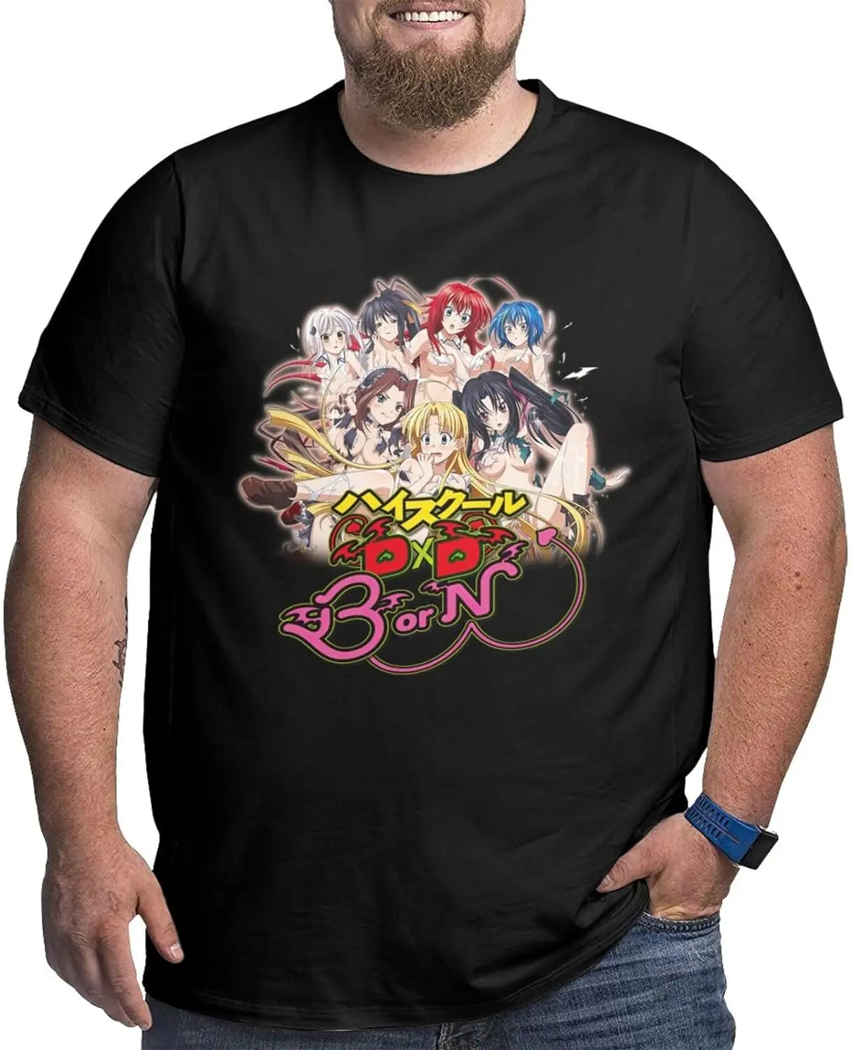 Anime High School DxD Shirt Cotton Crew Neck Cool Big Size Tshirt for Man Black