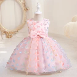 Little Girls Summer Party Dress Sequin Sleeveless Dress for Girls Princess 3D Butterfly Mesh Tutu Children Birthday Wedding Gown