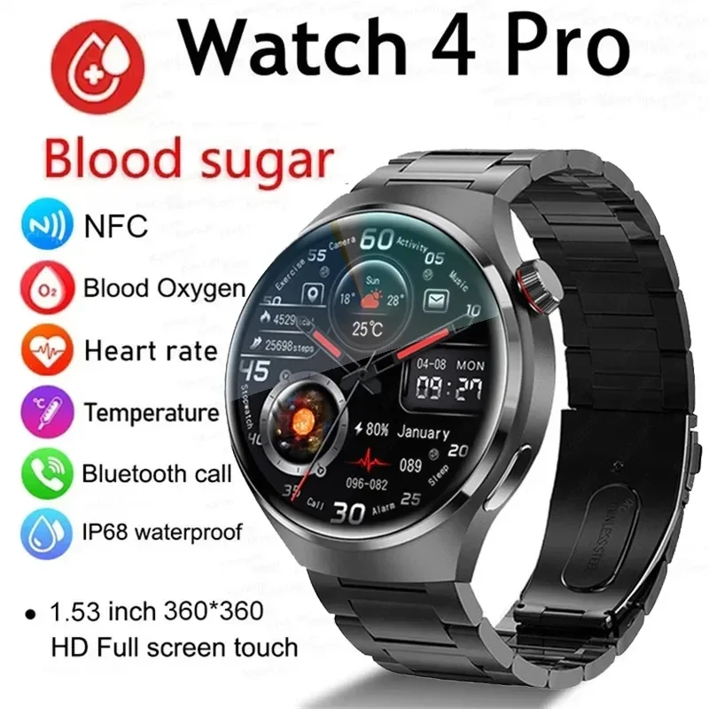 For Huawei Watch 4 Pro Smart Watch Men 360*360 HD Screen BT Call NFC IP68 Waterproof Heart Rate Blood Sugar Smartwatch 2024 New