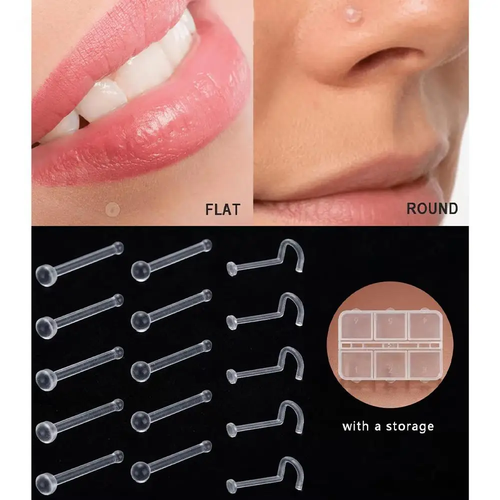 20pcs/Box Acrylic Round Ball Lip Studs/Earrings Soft PP Material Push-In Lip Studs Nose Studs Earrings Suitable for Women Men