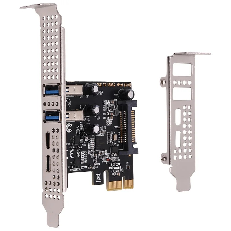 Карта расширения Exquisite-PCI Карта PCIE 4-портовая (тип C + A) Карта расширения USB 3.2 Высокоскоростной концентратор 5 Гбит/с без драйверов для настольных компьютеров