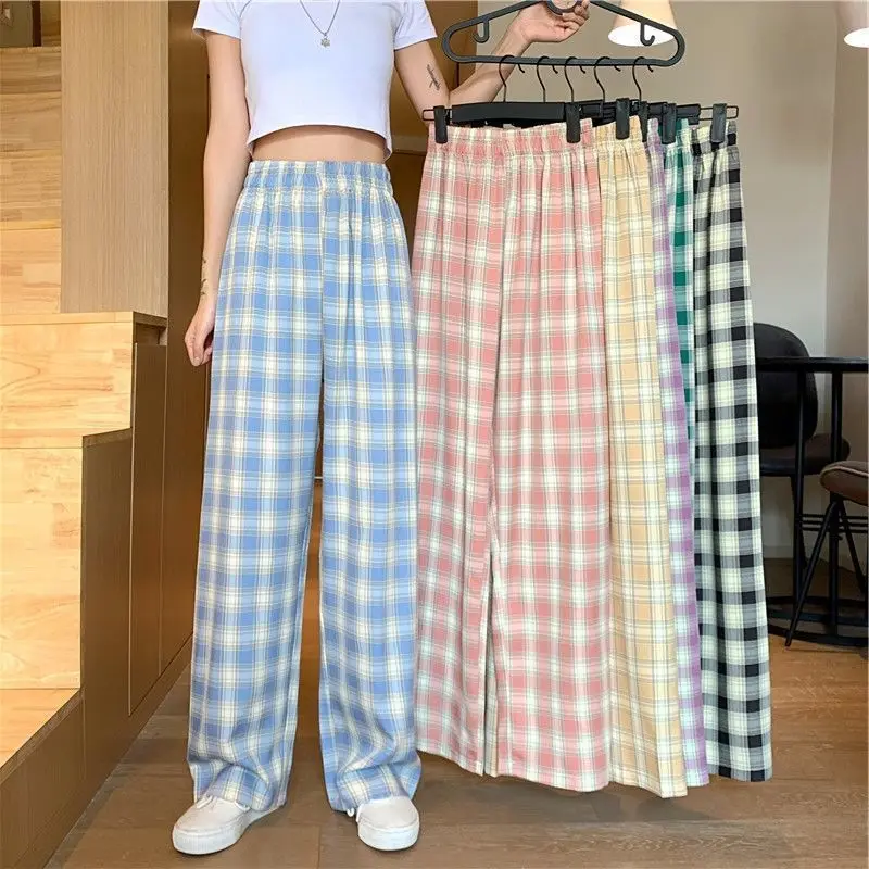 

Summer Thin Plain Pants for Women Vintage High Waist Wide Leg Casual Pants Female Y2K Korean Students Loose Straight Trousers