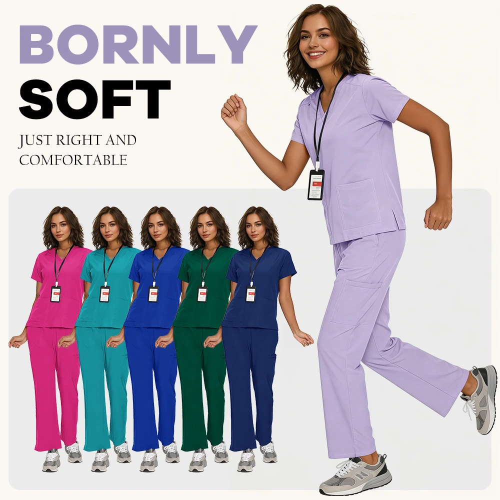 Multicolour Jogger Suit Doctor Nursing Uniform Pocket Top Pants Nurse Scrub Set Medical Clinical Clothes Surgical Uniforms Woman