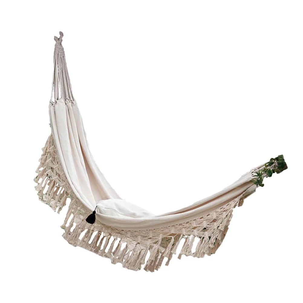 

Double Outdoor Tassel Canvas Hammock for Camping Traveling Lightweight Fashion Canvas Hammock Swing Sleeping Bed