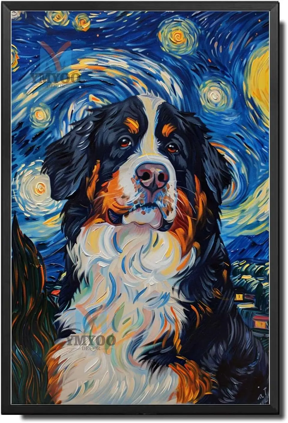 k1,Metal Sign Tin Vintage Wall Art Bernese Mountain Dog Starry Night Dream Gentle in A Canvas for Home Cabin and Seasonal Decor