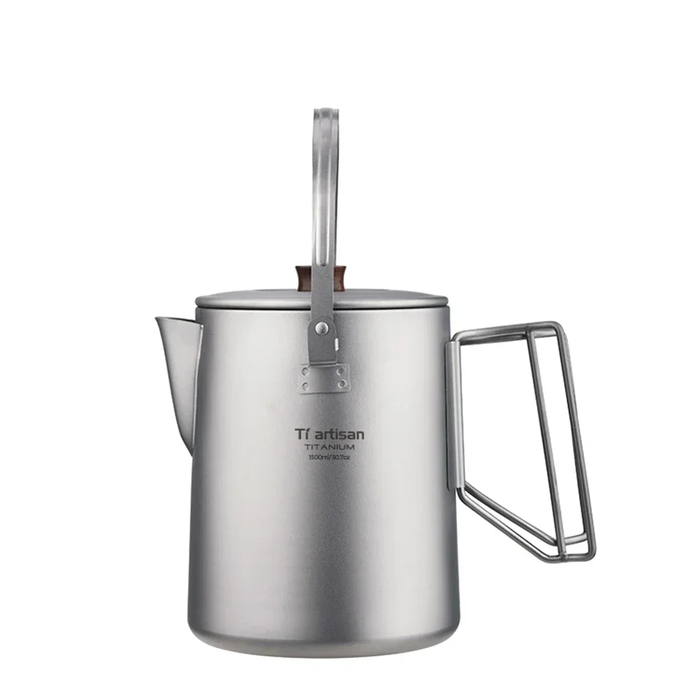 

1.5L Titanium Coffee Kettle Camping Tea Pot Outdoor Hanging Coffee Maker Durable Camping Cooking Supplies