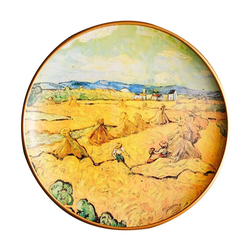 

27.5X27.5cm high oil painting style ceramic decorative items hanging board living room art retro creative decorative board