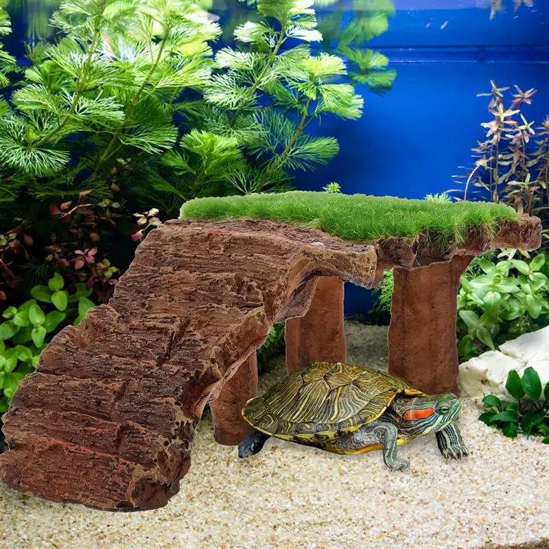 Turtle Basking Platform Reptile Lawn Climbing Ladder Tortoise Resting Terrace Simulation Grass ramp Fish Tank Landscaping Decor