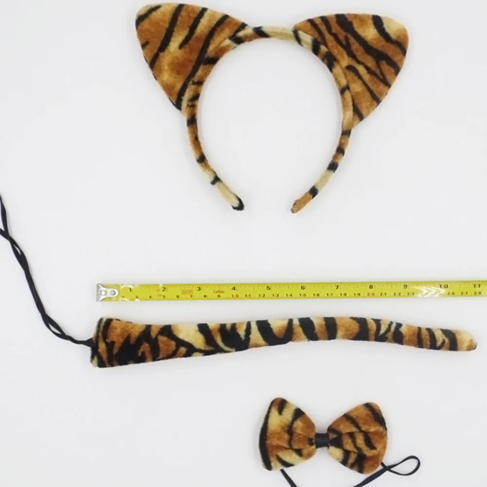 3 uds. Diadema con orejas de gato para niños, pajaritas, conjunto de cola, disfraz de fiesta, disfraz de Cosplay (rayas de tigre), conjunto de cosplay de gato