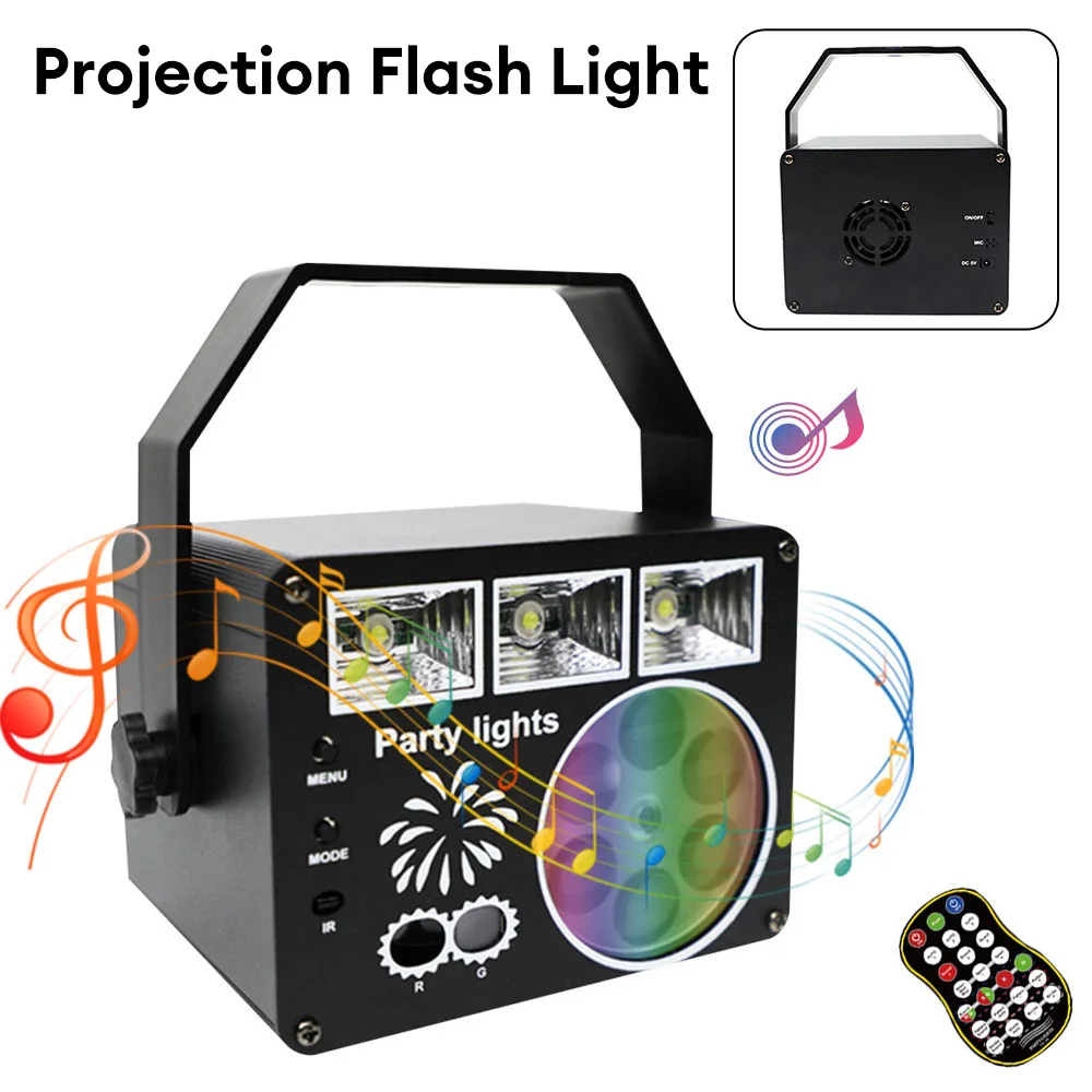 Proyector láser de luz LED RGB para fiesta, luz de discoteca activada por sonido, USB, Control remoto, bola mágica, decoración de Navidad