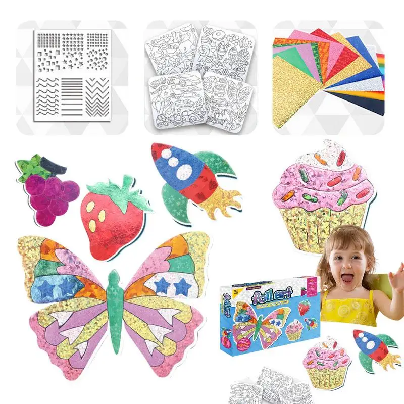 Aluminum Foil Art Kit Colorful Foil Sticker Art Painting Set Creative Foil Painting StickyCrafts For Travel Toys