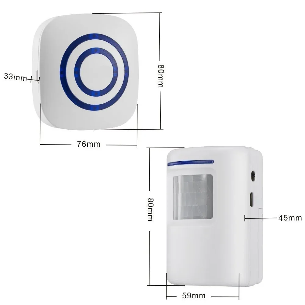 Gate Entry Visitor DoorBell Chime Alert Alarm EU US Plug Wireless Motion Sensor 52 Ringtones Security Protection