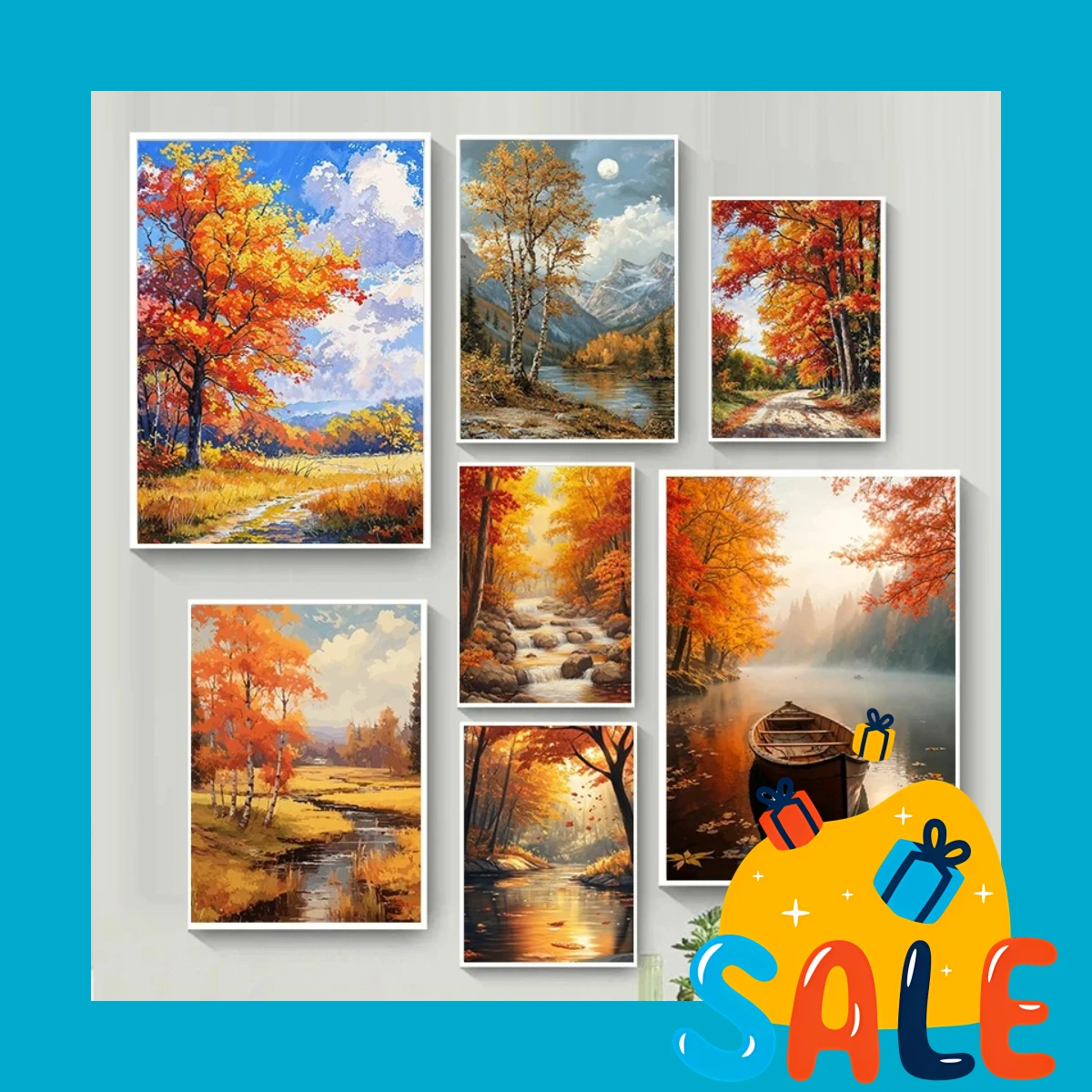 Autumn Maple Grove and Lake Oil Painting Poster High Definition Wall Painting Picture Printing Living Room Bedroom Home Decor