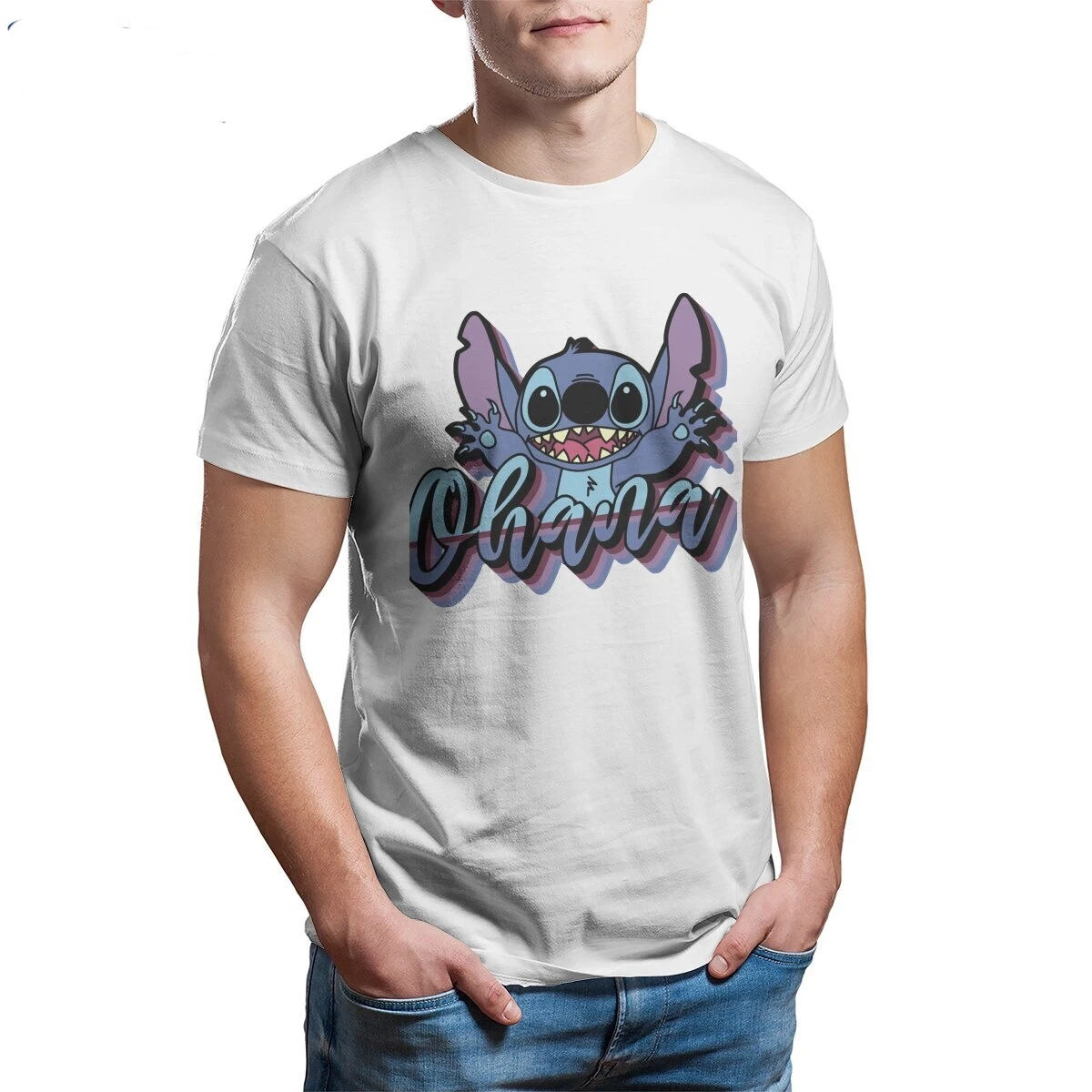 Novelty  Ohana Vibes Stitch  T-Shirts Men Round Neck Cotton T Shirt  Short Sleeve Tee Shirt Summer Clothing