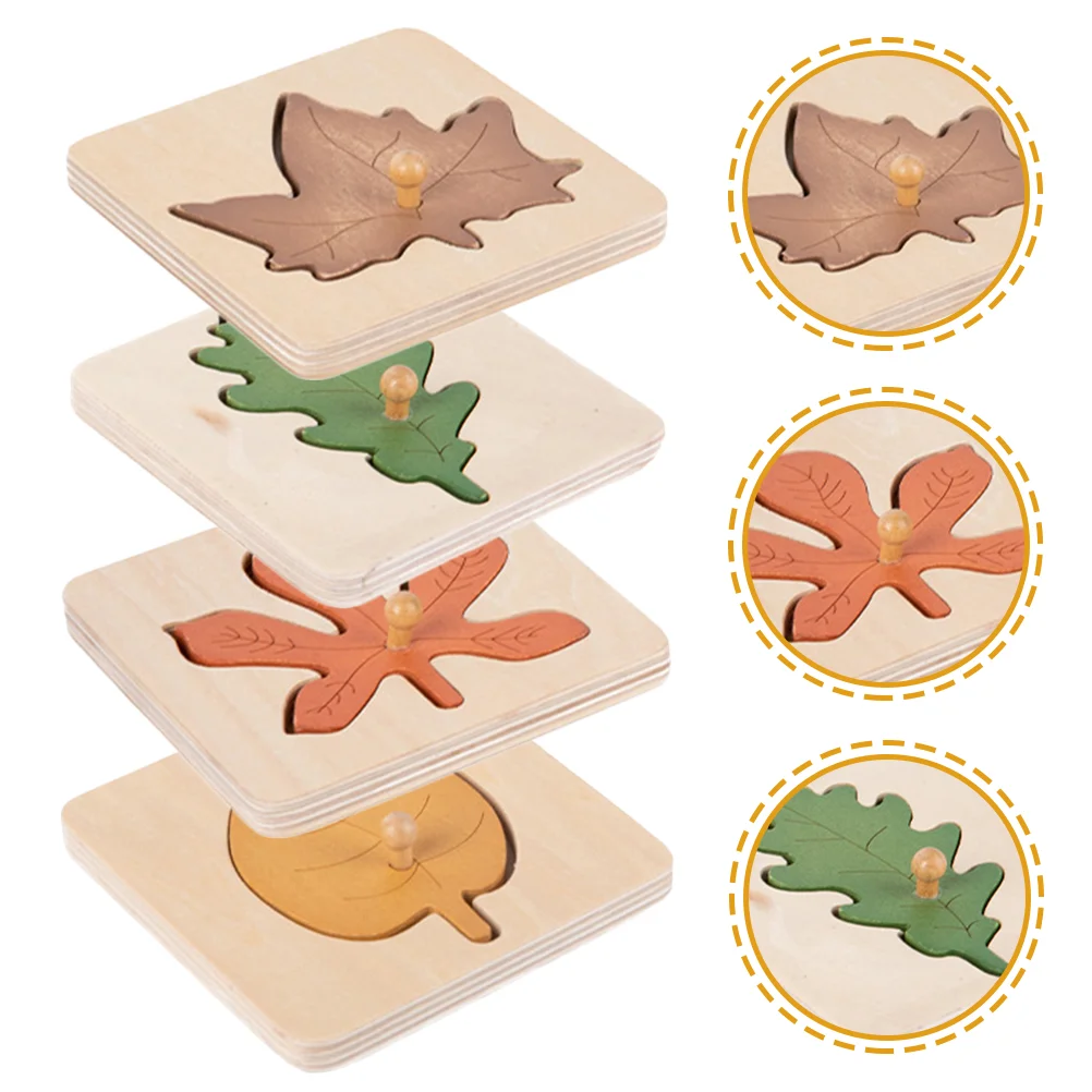 4 Pcs Leaf Puzzle Kid's Attention Toy Early Educational Leaves Plaything Wooden Toddlers Enlightenment Toys