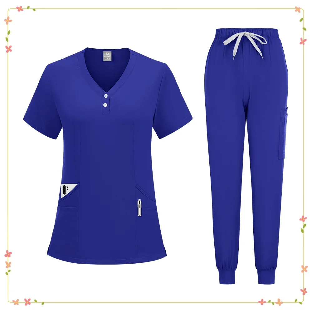 معطف المختبر ملابس العمل السريرية الدعك الطبية الزي الرسمي للنساء ممرضة طبيب عيادة ملابس العمل متعدد الألوان مجموعة الجمال سراويل للجري