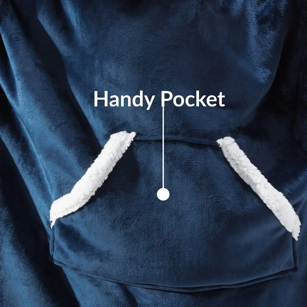 Couverture à capuche à la mode et fonctionnelle pour femmes, couverture à capuche portable, véritable bleu surdimensionné