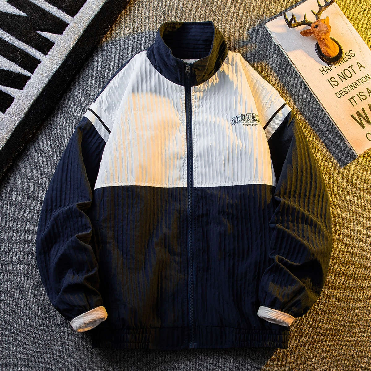 

YJANGDE Street Sle Patchwork Texture Embroidered Jaet Men's Women's Autumn Versatile Haome Color Blo Jaet