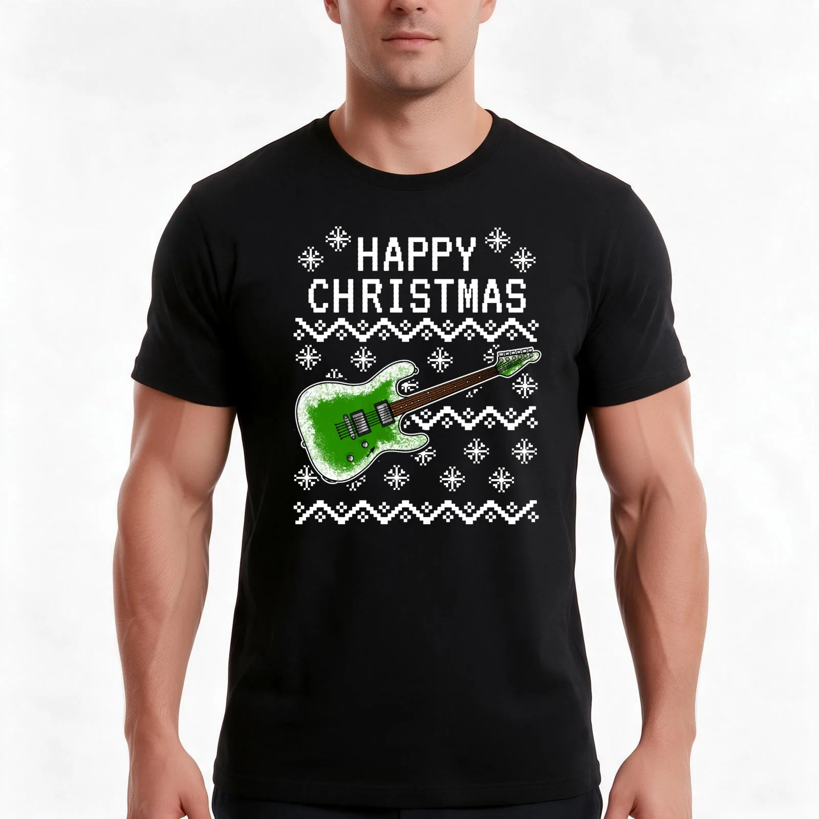 Electric Guitar Ugly Christmas Guitarist Musician T-Shirt, Summer Casual Cotton Tee, Oversized Streetwear Tops, Unisex Men Women