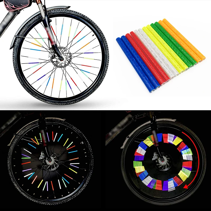 Roadstar 12pcs Bicycle Reflective Stickers Wheel Spokes Tubes Strip Safety Warning Light Reflector Outdoor Light Accessories