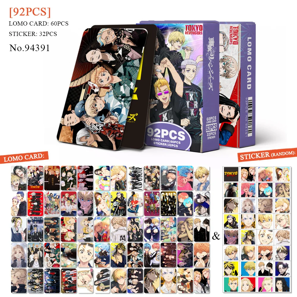 

Новинка, 60 + 32 шт., аниме, Токио Мстители, ломо-карта, наклейки с принтом, коллекция карт для фанатов, подарки