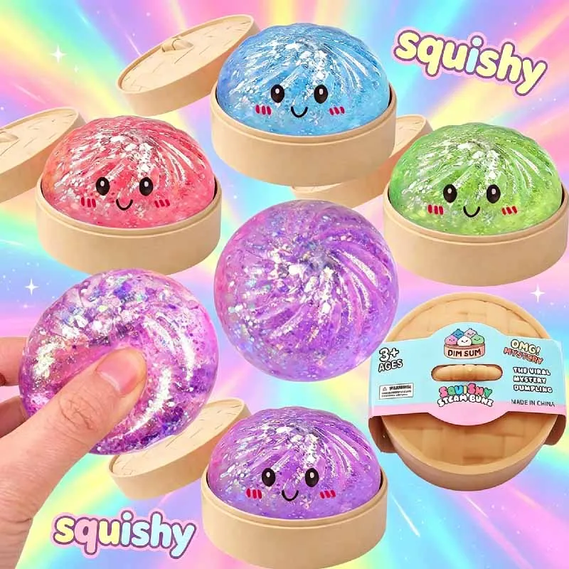 Mini-Dampfbrötchen-Quetschspielzeug: Simulations-Bao-Stressabbau-Fidget-Spielzeug mit Perlen, Glitzer und Squishy-Sensorik zur Dekompression