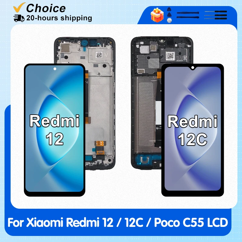Für Xiaomi Redmi 12 12C LCD-Bildschirm Touch-Digitizer-Einheit mit Rahmen Ersatz für Poco C55 Display 22120RN86G 22120RN86I