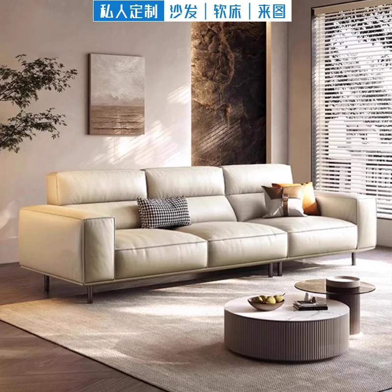 كتلة التوفو الجديدة من الجلد بحجم غرفة المعيشة، صف مستقيم لثلاثة أو أربعة أشخاص، مسند ظهر مرتفع من الطبقة الأولى من جلد البقر