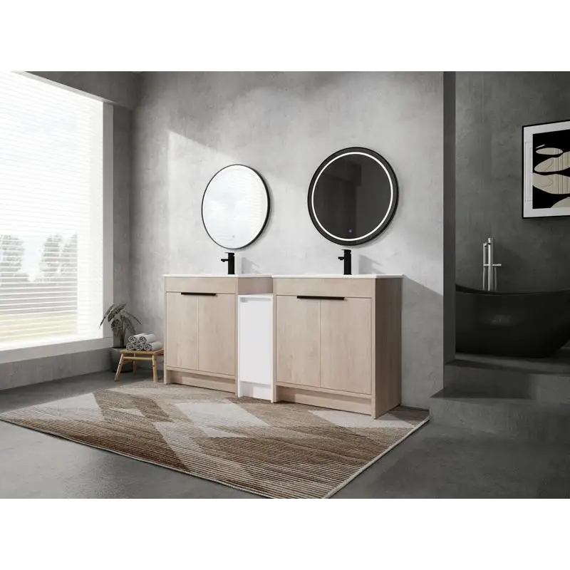 

Отдельно стоящий туалетный столик для ванной 72-дюймовый с керамической раковиной и шкафами для хранения, дверцами с мягким закрыванием, 2-секционный комбинированный шкаф, упаковка KD