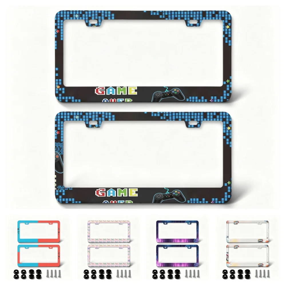 2 Pack Gaming Game Over License Plate Frame US Universal Car License Tag Cover with Screws Car Exterior Decoration 261019D