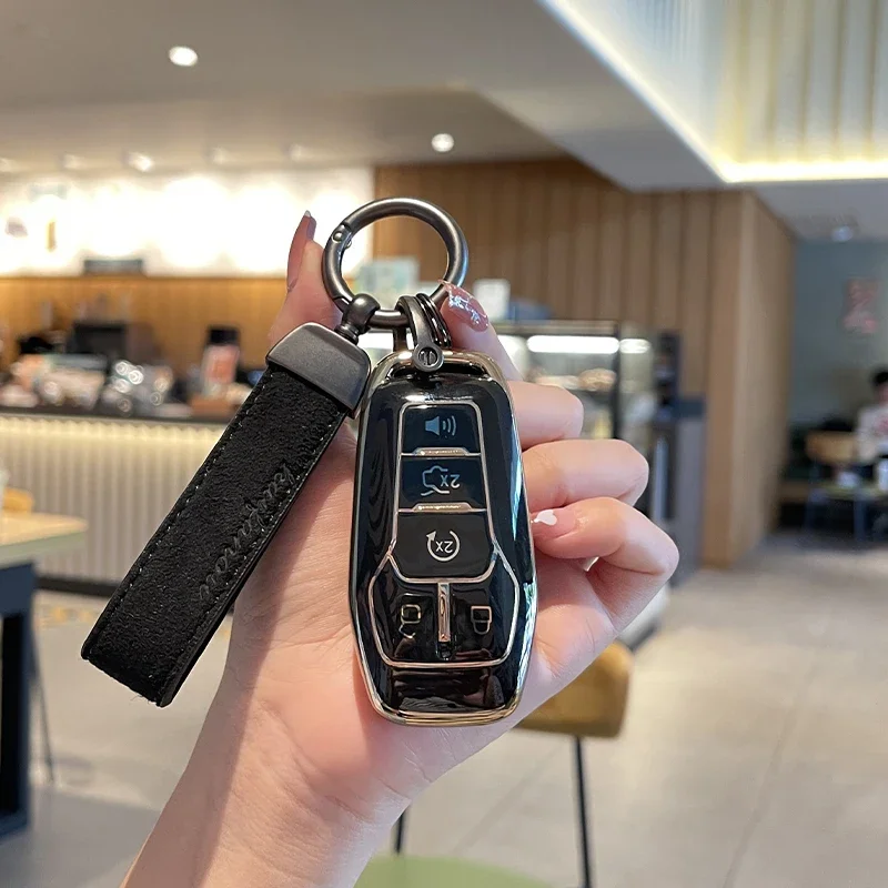

Tpu Car Key Case Cover with Suede Leather Keychain for Ford Fusion Mondeo Mustang F-150 Explorer Edge 2015 2016 2017 2018