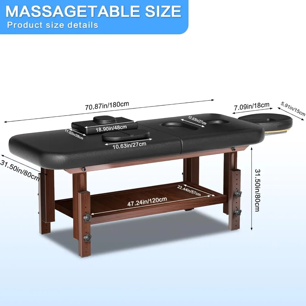 طاولة تدليك واسعة قابلة للتعديل مقاس 31 بوصة مع مسند ظهر لعلاجات السبا الاحترافية، جلد أسود، تدعم ما يصل إلى 1500 رطل #6
