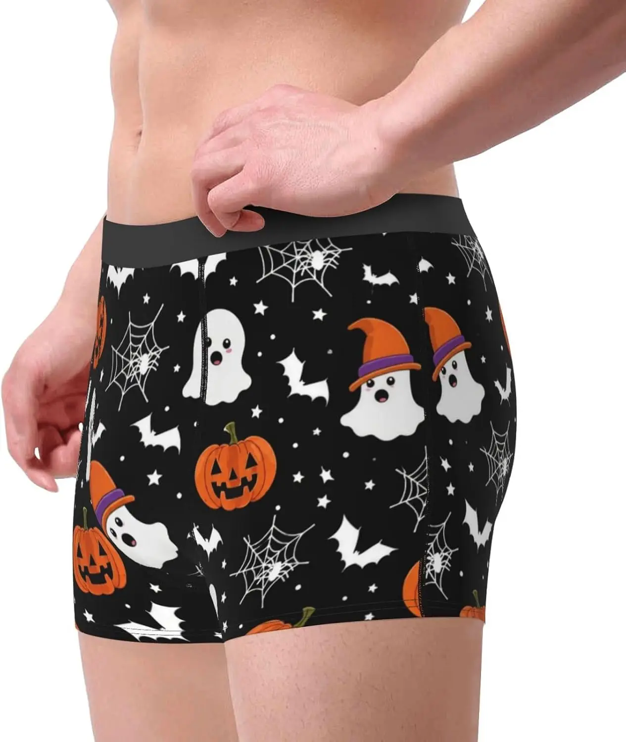 Pink Cute Halloween Ghost Pumpkin Men'S Boxer Briefs Soft Stretch Underwear