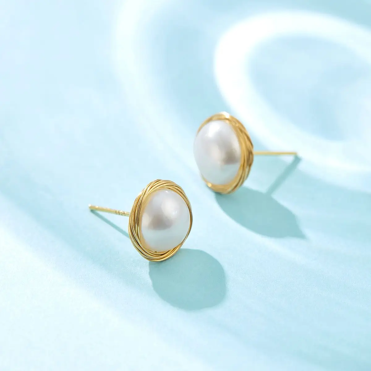 Handmade Real 925 Sterling Silver Stud Unusual Earrings Trendy for Women Natural Freshwater Pearl Jewelry Gift