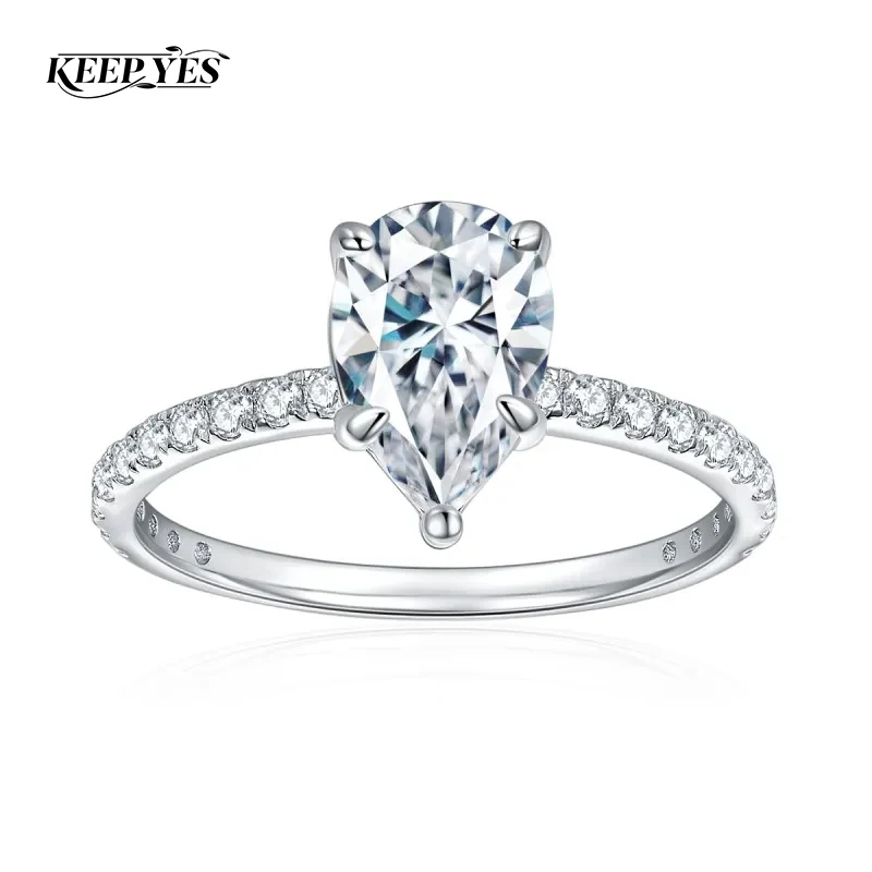 KEEP YES1.5ct Pear Cut Moissanite Rings for Women 6*10mm Stone 925 Sterling Silver Wedding Promise Band Valentines Day Jewelry