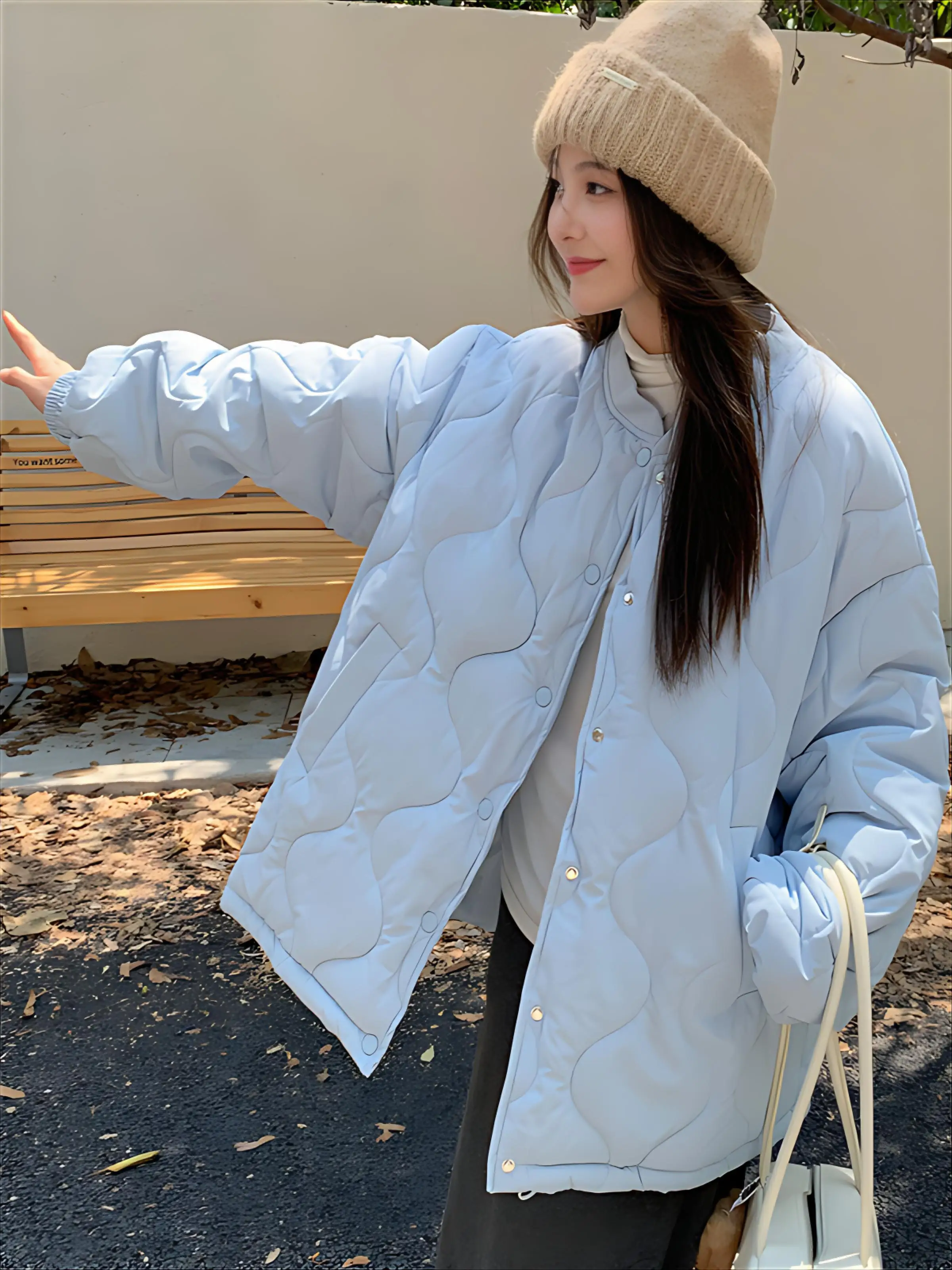 

Puffer Parkas Womens Ladies Winter Coat Panelled Decorated Metal Split Feathers Thread Champagne Stiff Fur Collar Turn Down Vibe