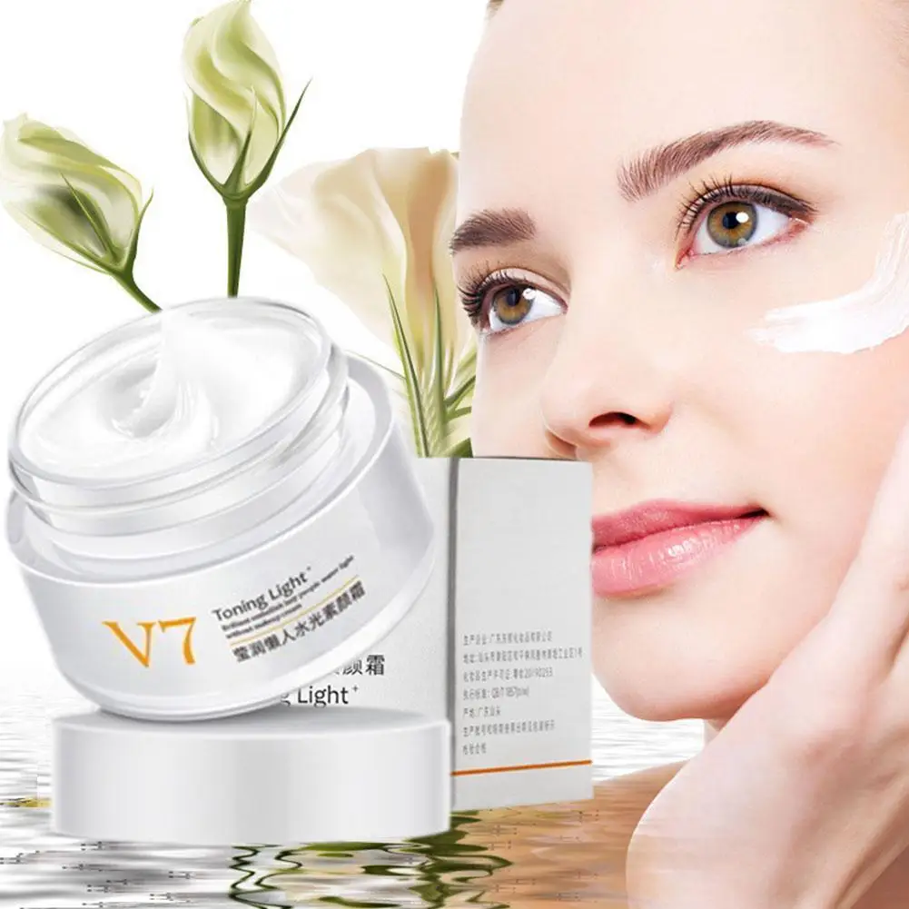 

50g V7 Toning Light Face Cream Brighten Skin Tone Fade Blemishes Greasy Non Hydrating Anti Creams Moisturizing Aging Whiten H5U9