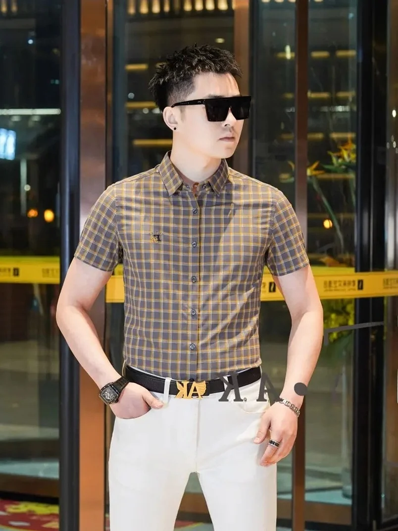 

Faionable Versatile Men's Long Sve irt Embroidered Collar Summer New Arrival Breathable Comfortable Slim Fit M Top