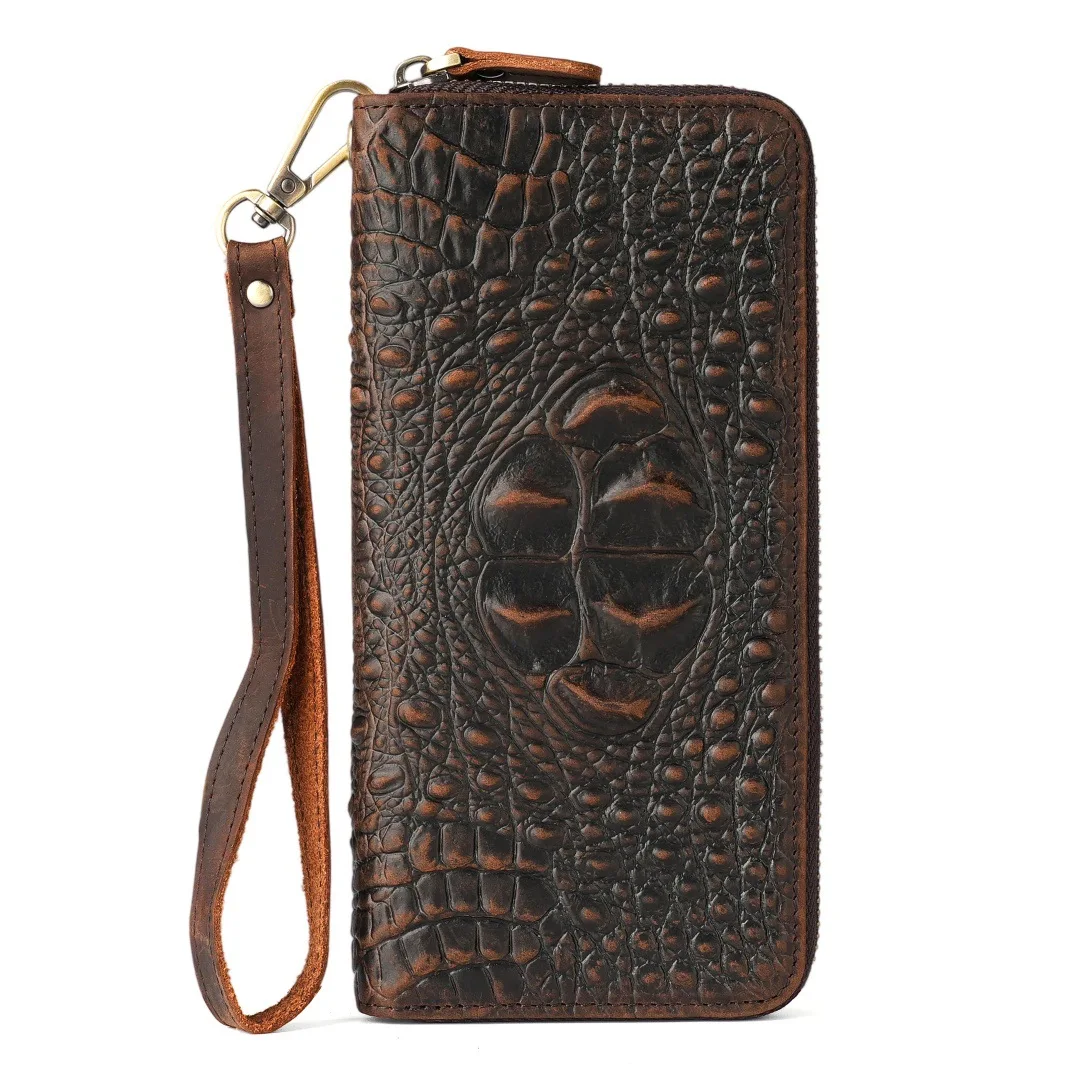 Alligator Pattern Genuine Leather Purse Men Real Cow Leather Wallet Large Capacity Male Cowhide Clutch Hand Bag