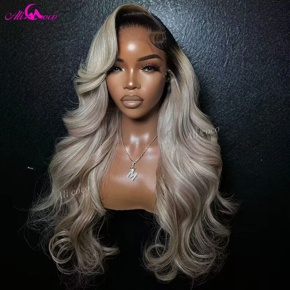 13X6 Omber Ash Blonde 13x4 Lace Frontal Wig Human Hair Body Wave Brazilian Hair 13x6 HD Transparent Lace Frontal Wigs For Women