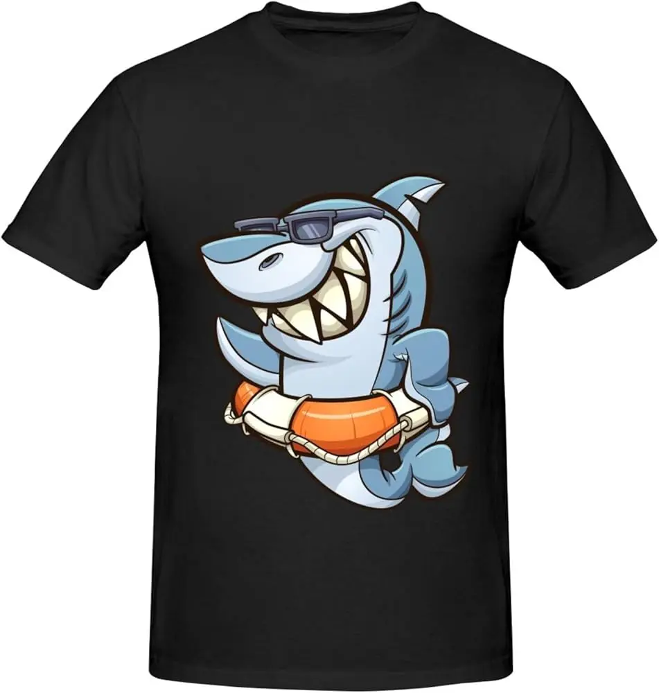 Lifeguard Cool Shark with Sunglasses Anime Graphic T-shirts for Men Clothing Women Tees Y2K tops Unisex Summer Short Sleeve