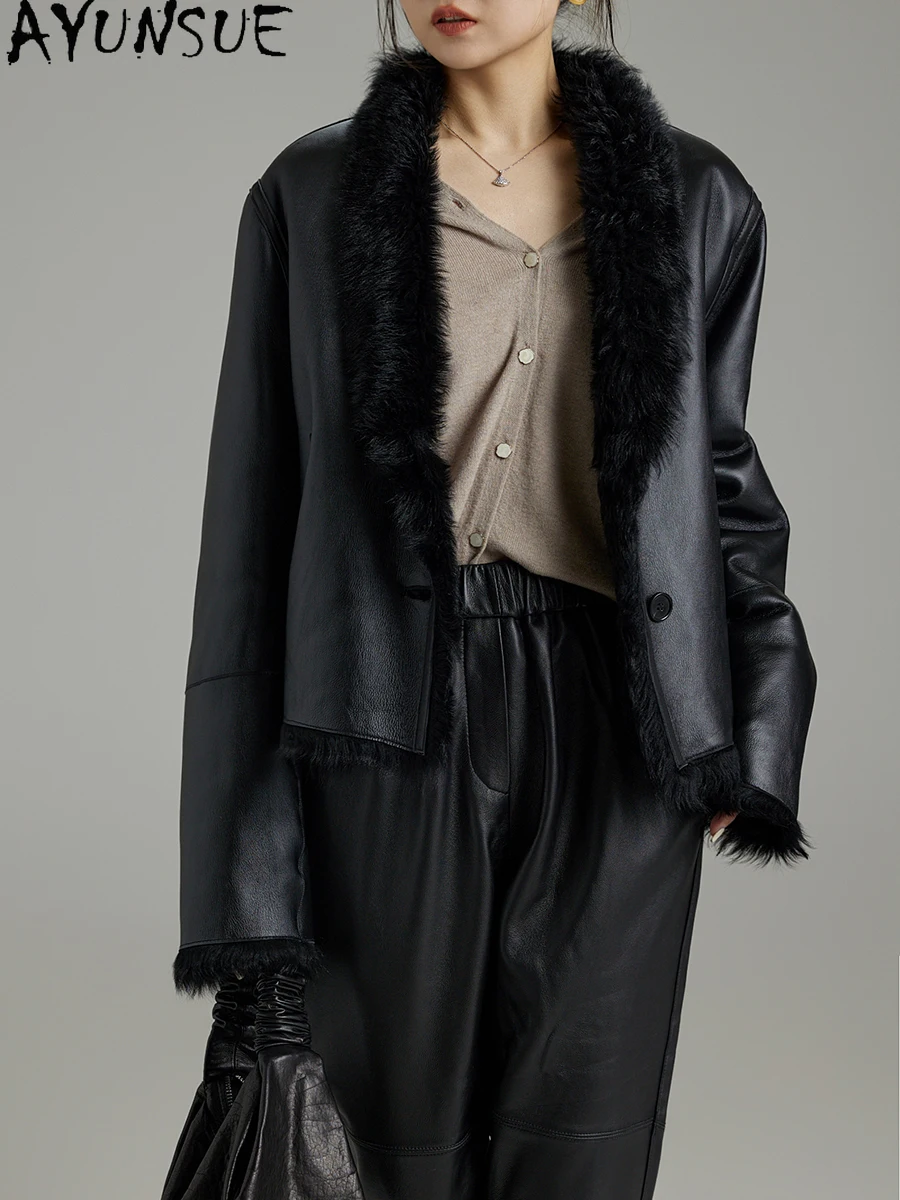 AYUNSUE Natural Sheepskin Fur Coat Women Luxury Clothing Female Real Leather Jacket Winter Jackets 2025 Short Style Шуба Женская