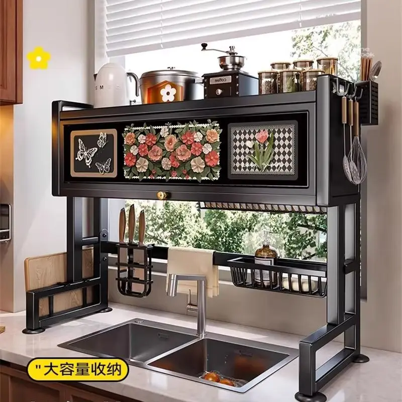 

Стеллаж для хранения кухонной раковины, столешница для хранения домашней чаши и посуды, раковина, пылезащитный шкаф, сливная полка