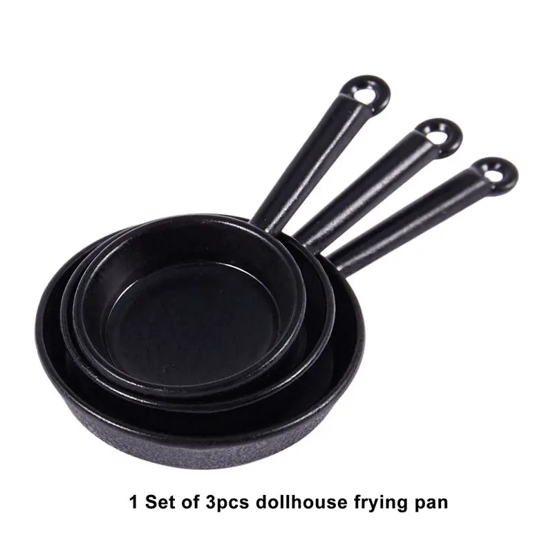 B05C-1/12 schaal 9-delig poppenhuis miniatuur metalen koekenpannen kookpot kookgerei keukenaccessoire zwart