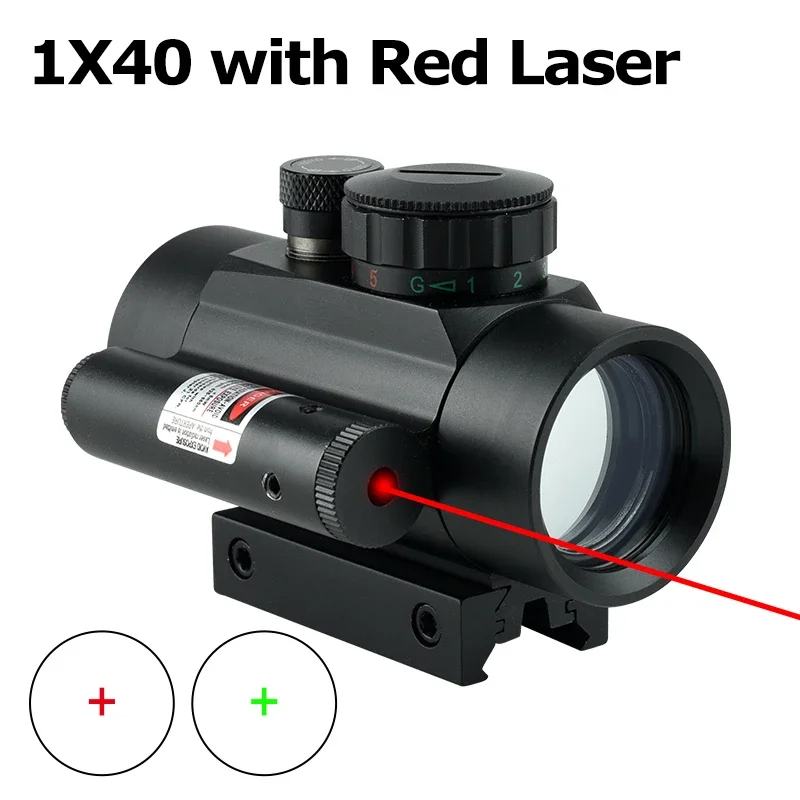 1x40 Full Coating Cross Sight Red/green Illuminated with Laser Aiming Hunting Riflescope Compact Optics Scope 11/20mm Rail Mount